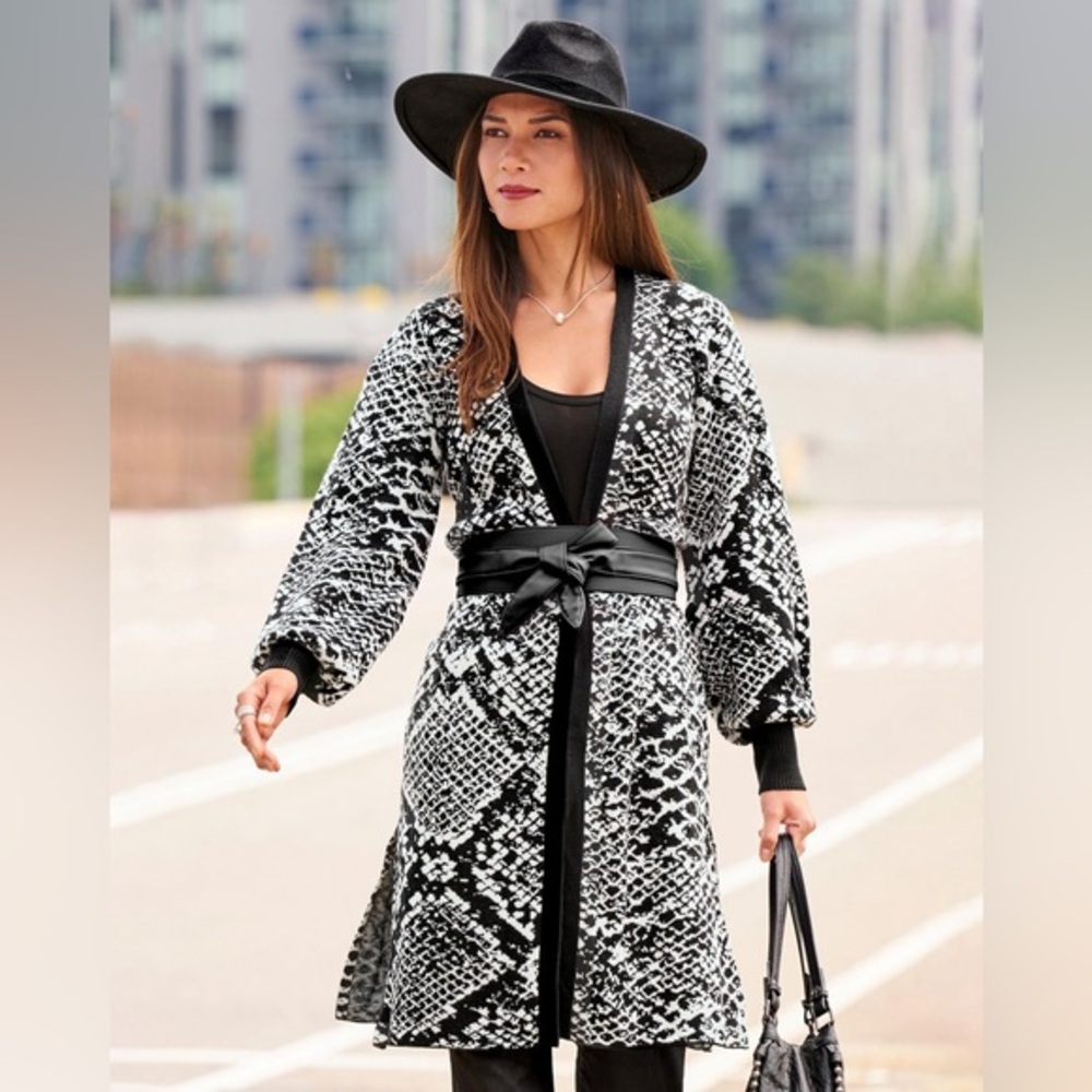 Boston Proper snake print long cardigan sweater nwt
